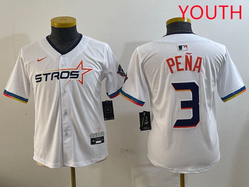 Youth Houston Astros #3 Pena White Fourth generation Joint Name 2025 Nike MLB Jersey style 4->youth mlb jersey->Youth Jersey